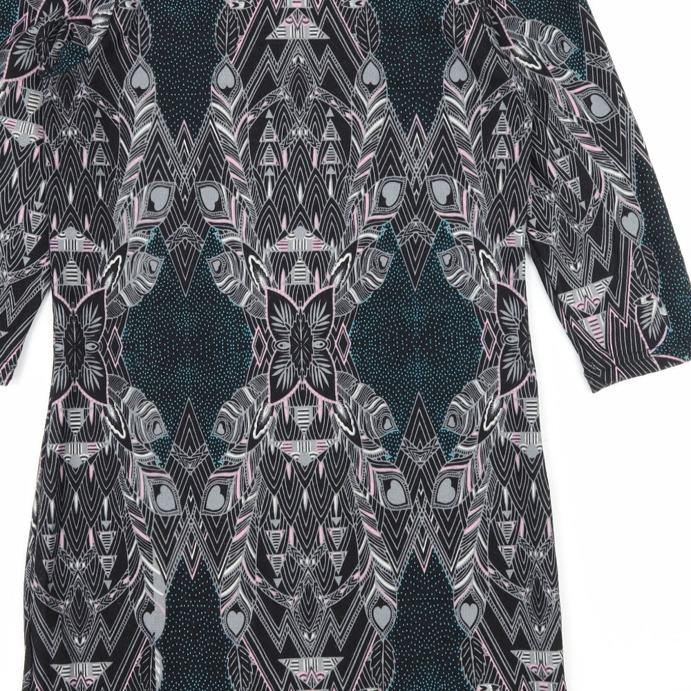 Klass Womens Multicoloured Geometric Jersey A-Line Size S