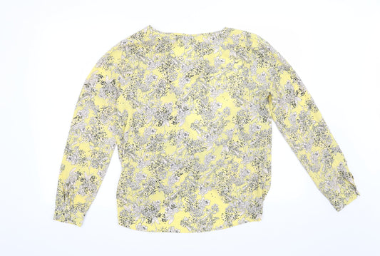 George Womens Yellow Floral Basic Blouse Size 8