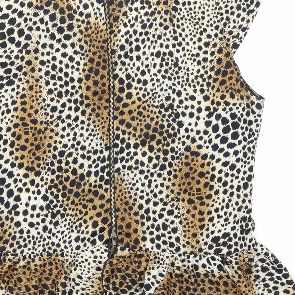Lay Womens Beige Animal Print Basic Blouse Size 10