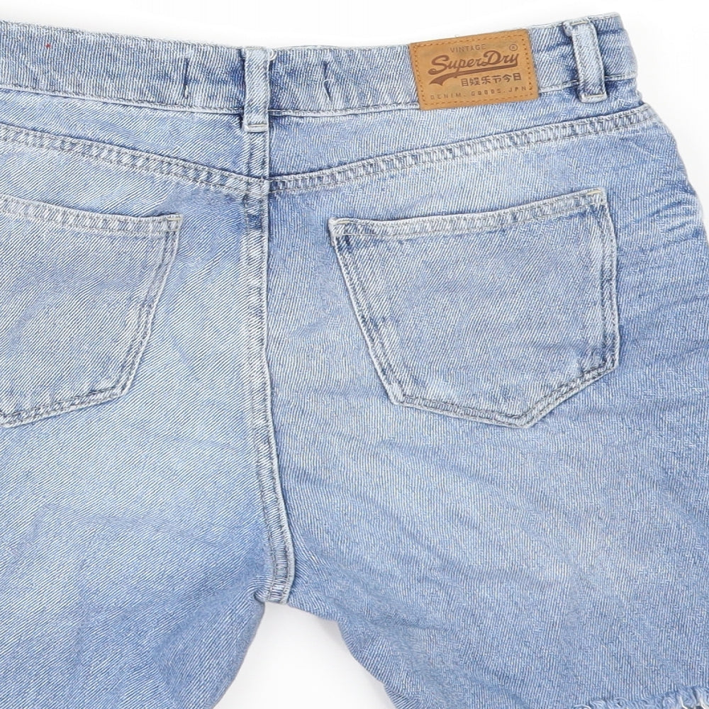 Super Dry Mens Blue Denim Chino Shorts Size 26 - Customised Cropped