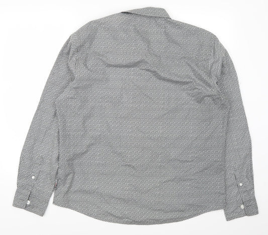 Lee Cooper Mens Grey Geometric Button-Up Size L