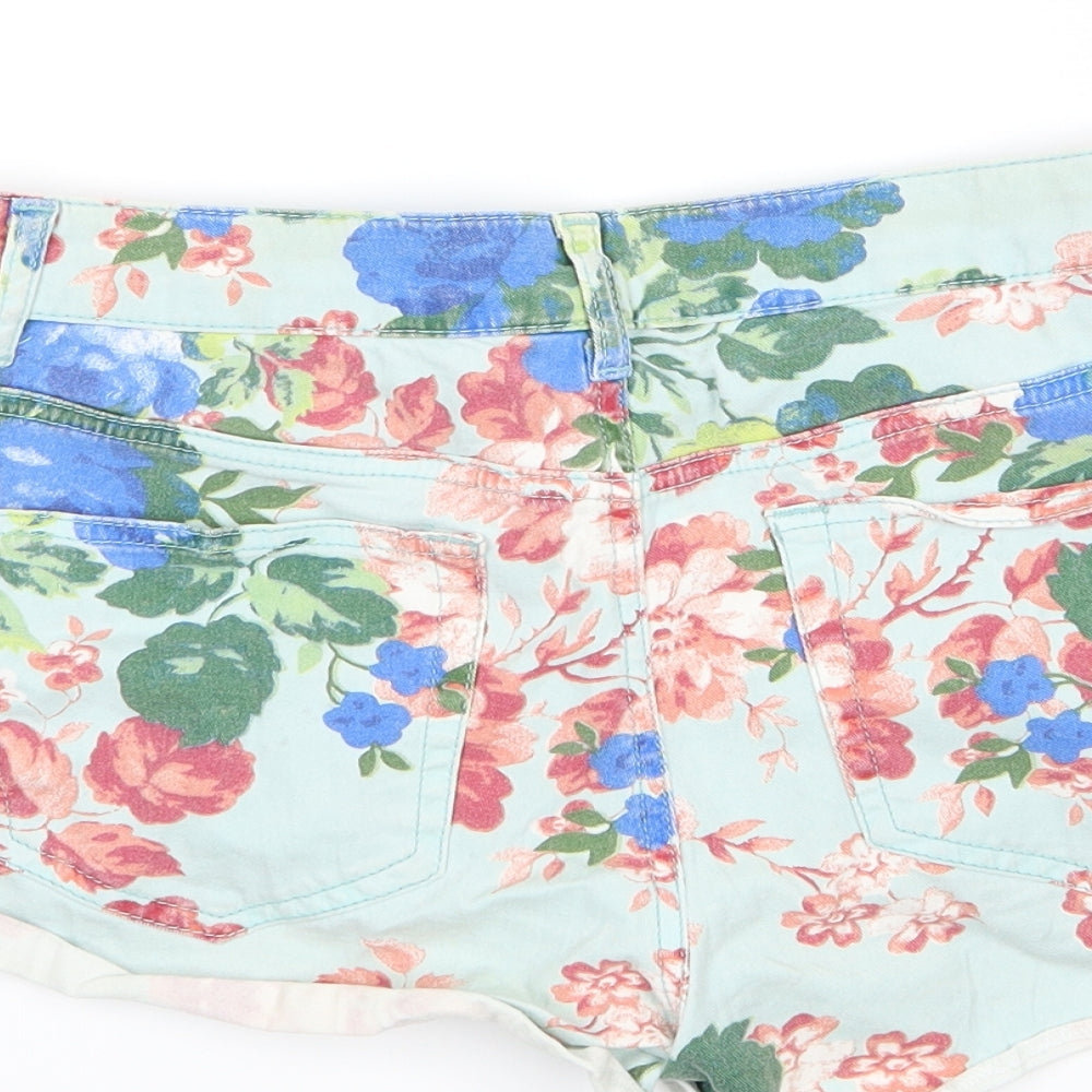 Topshop Womens Multicoloured Floral Denim Chino Shorts