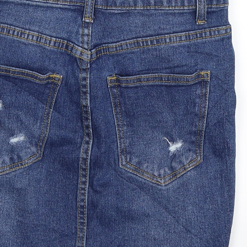 PRETTYLITTLETHING Womens Blue Denim Mini Skirt Size 8 - Distressed