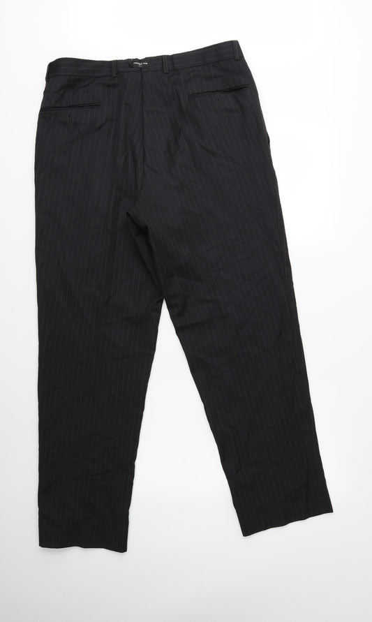 Preworn Mens Black Striped Dress Pants Trousers L31 in