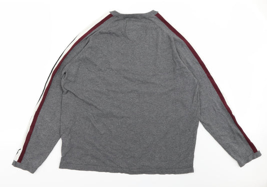 Threadbare Mens Grey Striped Pullover Jumper Size XL