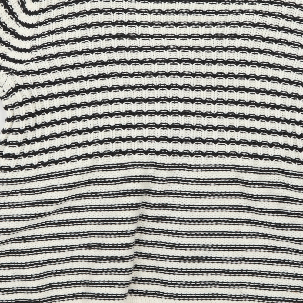 Moda Womens White Striped Knit Cardigan Jumper Size 14