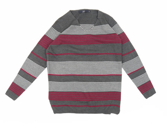 Isle Essentials Womens Grey Striped Knit Pullover Jumper Size 14