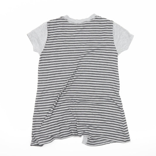 M&Co Womens Grey Striped Basic T-Shirt Size S - top and cardigan in one