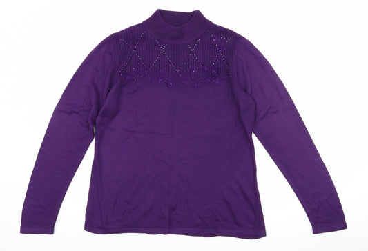 bm Collection Womens Purple Floral Pullover Jumper Size S