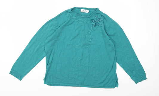 Reflect Womens Green Knit Pullover Jumper Size L