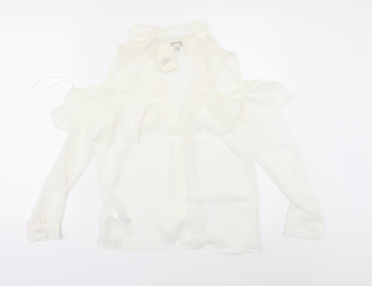 Miss Selfridge Womens Ivory Chiffon Tunic Button-Up Size 10 - cold shoulder