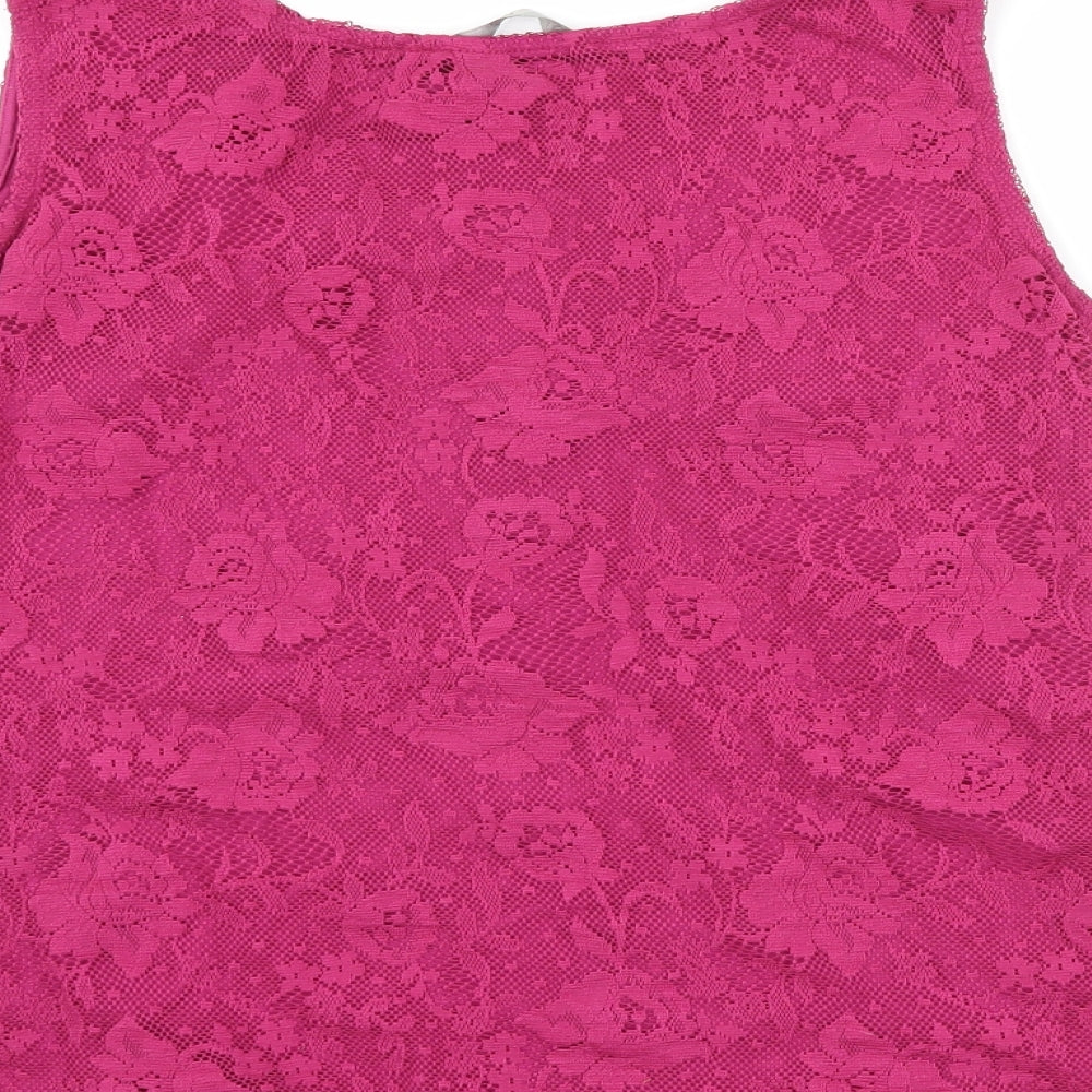 TU Womens Pink Floral Basic Tank Size 12