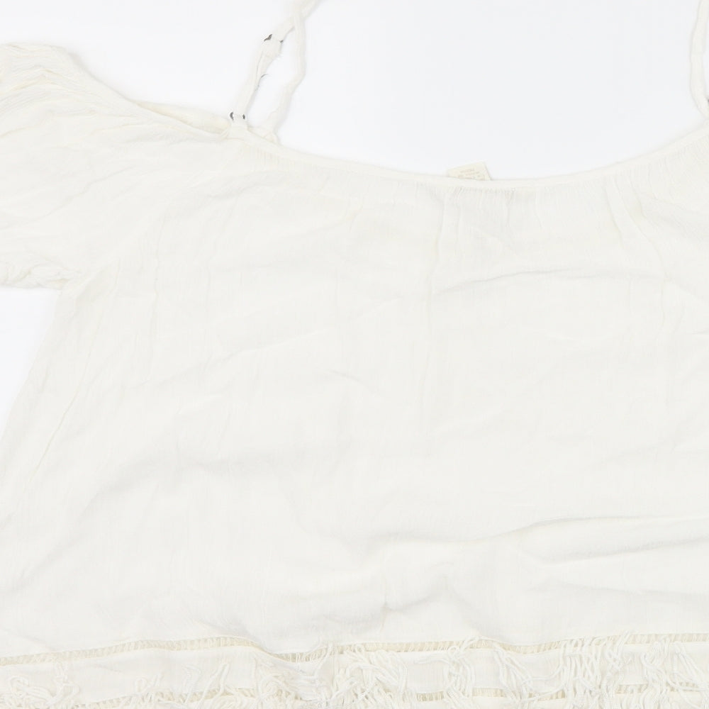 FOREVER 21 Womens Ivory Basic T-Shirt Size L - Cut Out Shoulder