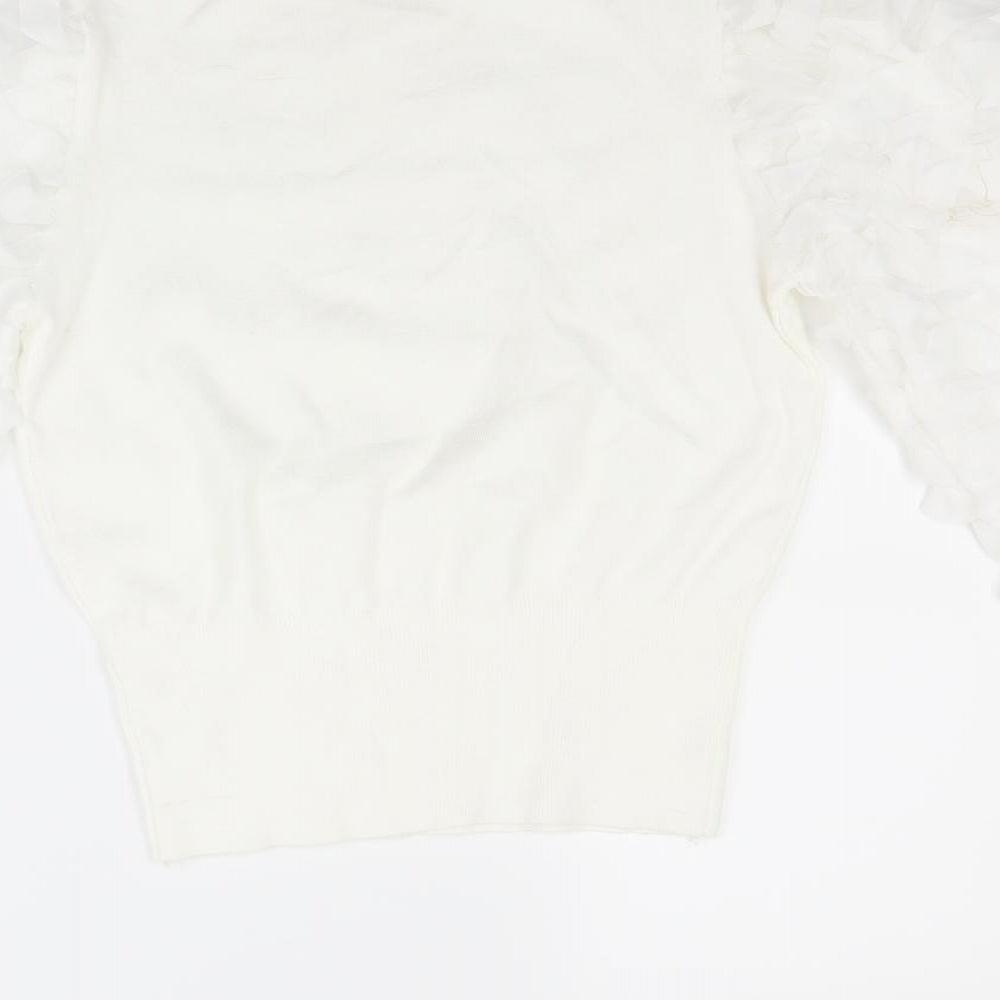 May Womens White Pullover Jumper Size S