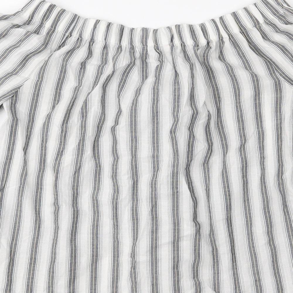 TU Womens White Striped Basic Blouse Size 12