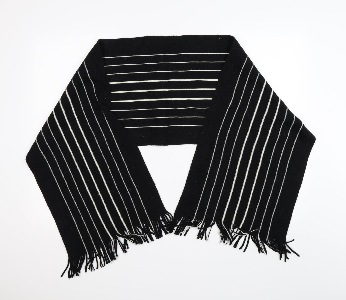 Preworn Mens Black Striped Knit Scarf One Size