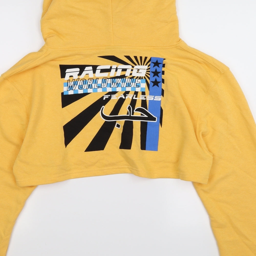 Illustrated People Womens Yellow Jersey Pullover Hoodie Size M - racing. cropped