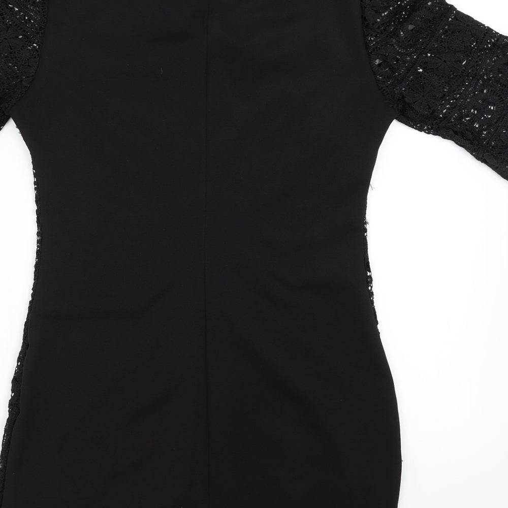Bain De Nuit Womens Black Floral Bodycon Size 8