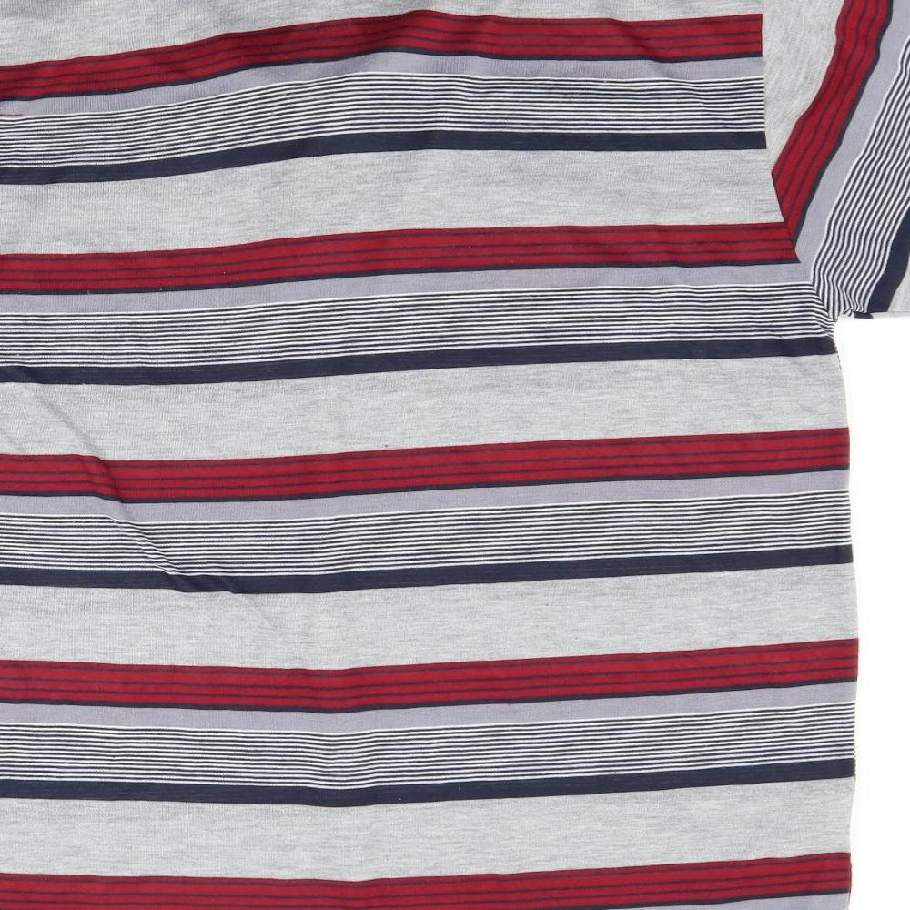 Ou Jian Mens Grey Striped Polo Size M