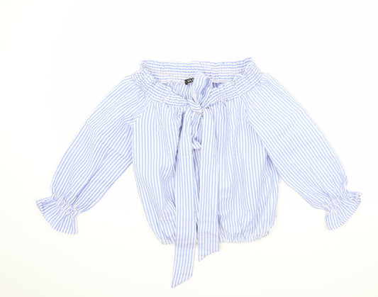 Quiz Womens Blue Striped Basic Blouse Size S