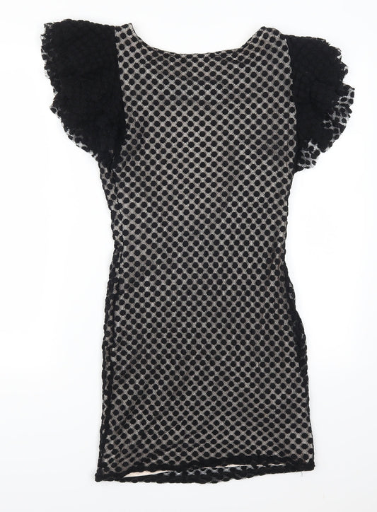 TFNC Womens Black Polka Dot Mini Size L - Open Back