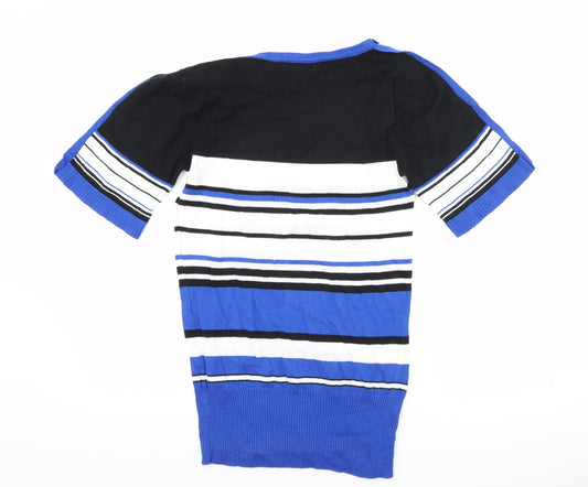 Peacocks Womens Blue Striped Basic T-Shirt Size 8