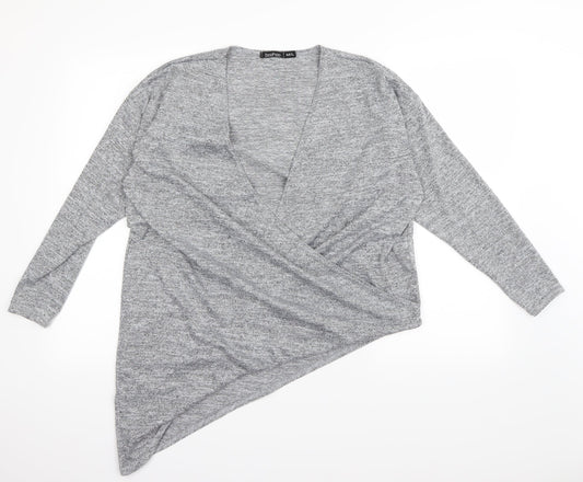 Womens UK Size M Boohoo Grey Wrap Blouse