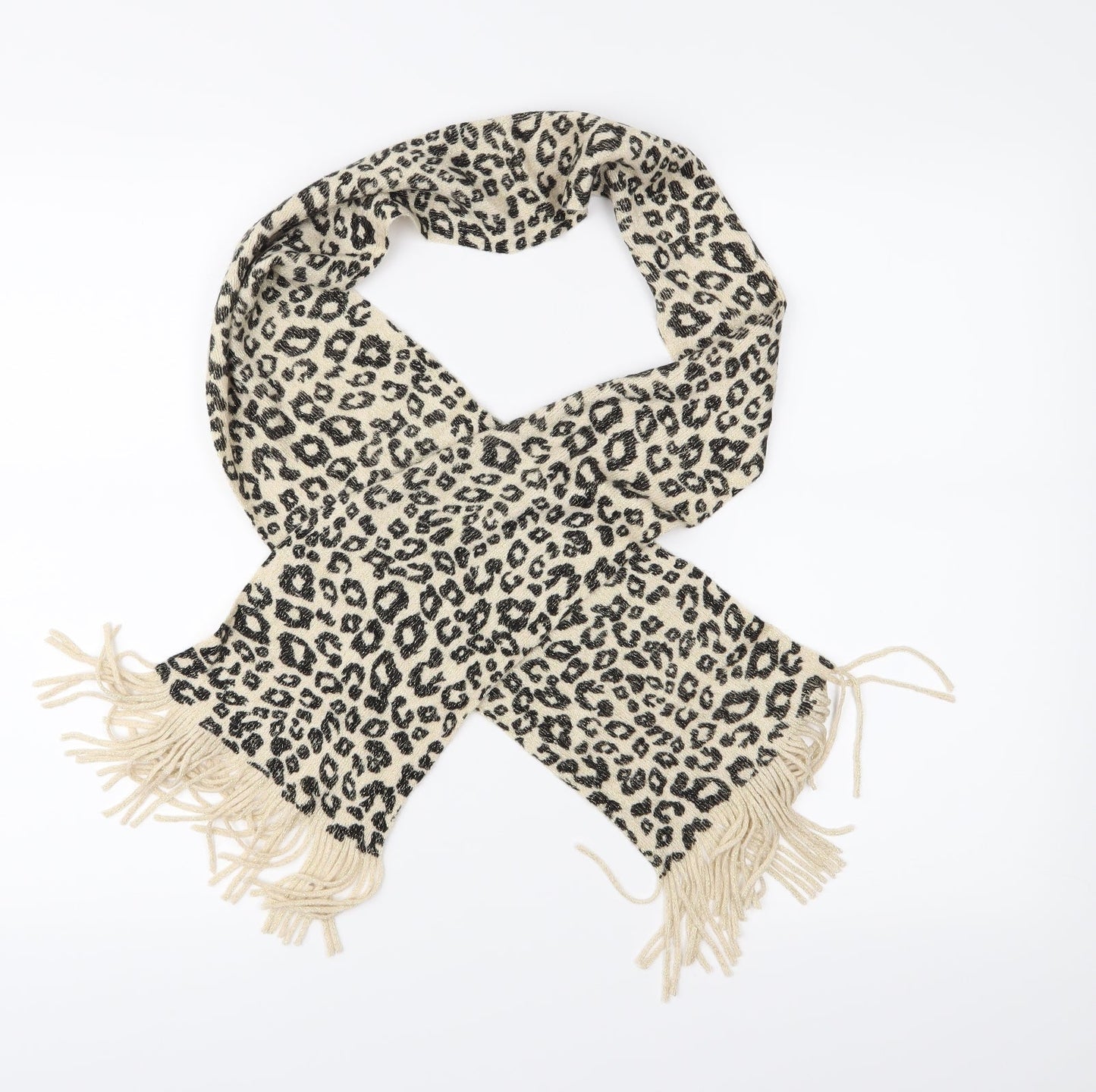 Preworn Womens Beige Animal Print Knit Scarf