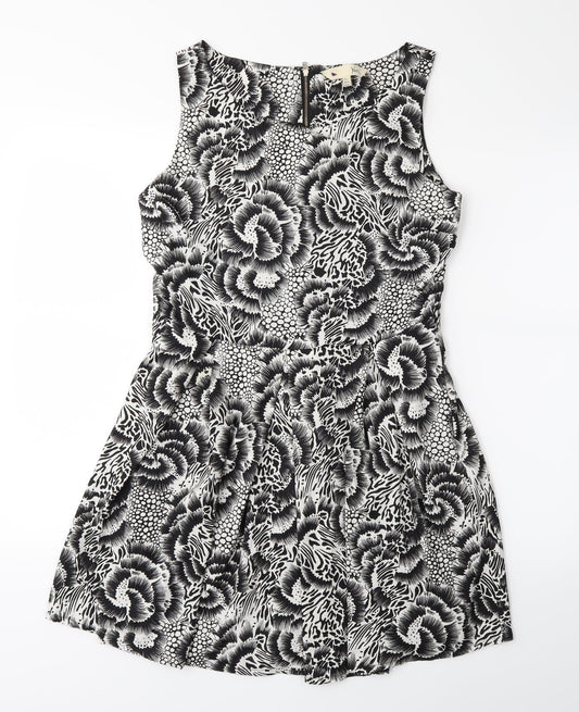 Yumi Womens Black Floral Fit & Flare Size 12