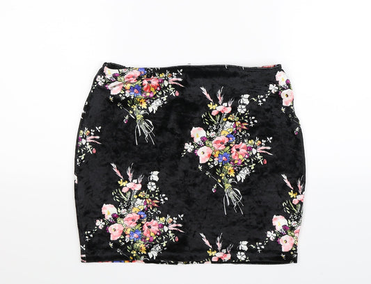 Preworn Womens Black Floral Mini Skirt Size 6
