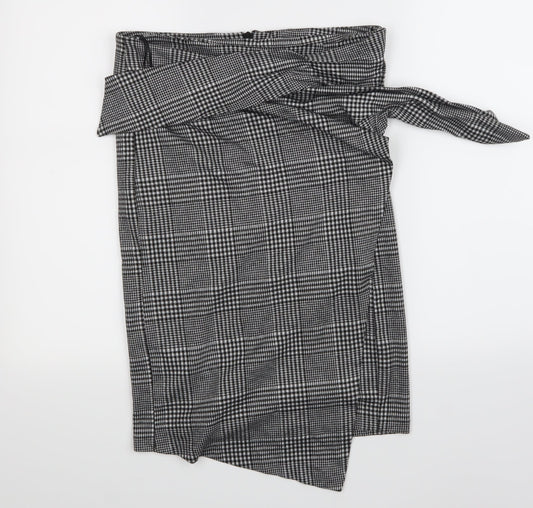 NEXT Womens Black Check Flare Skirt Size 14