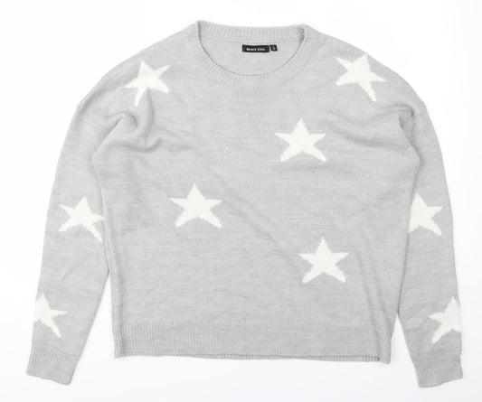 Brave Soul Womens Grey Knit Pullover Jumper Size 12 - Stars