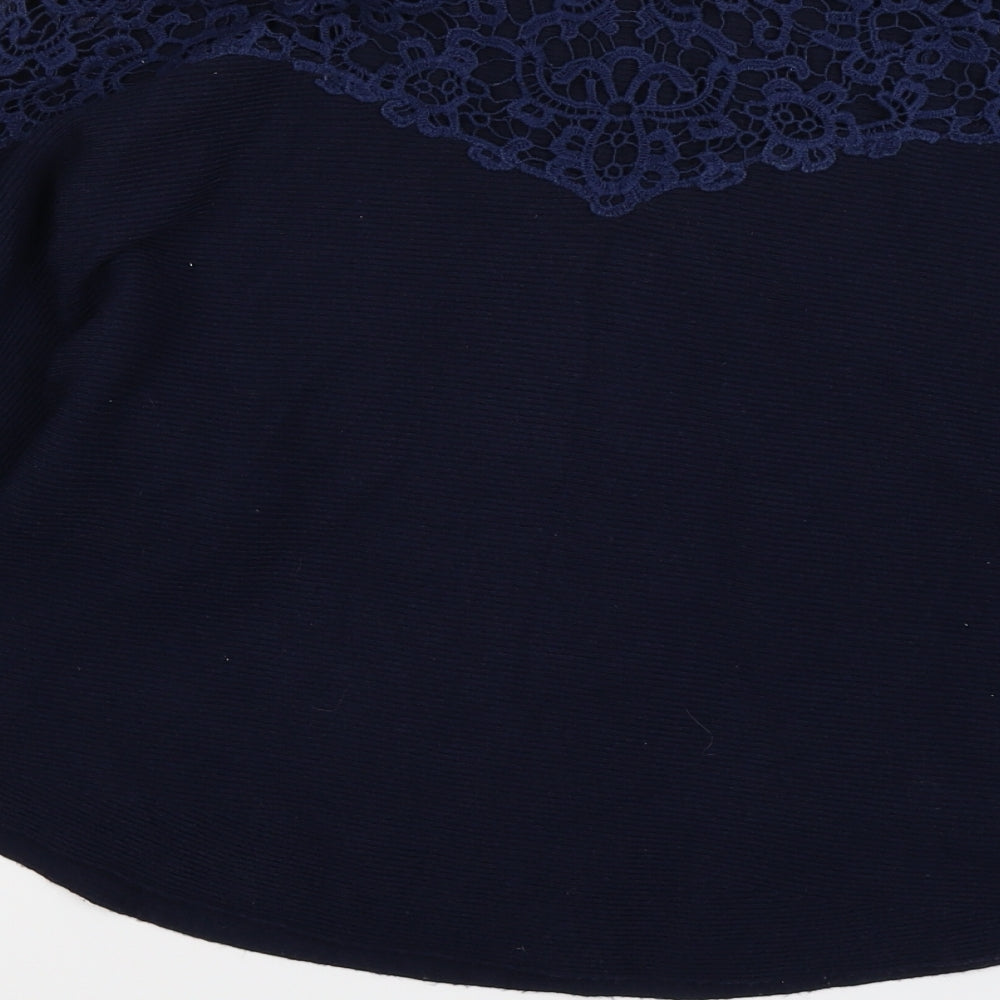 Apricot Womens Blue Floral Knit Pullover Jumper Size 12 - crochet open back