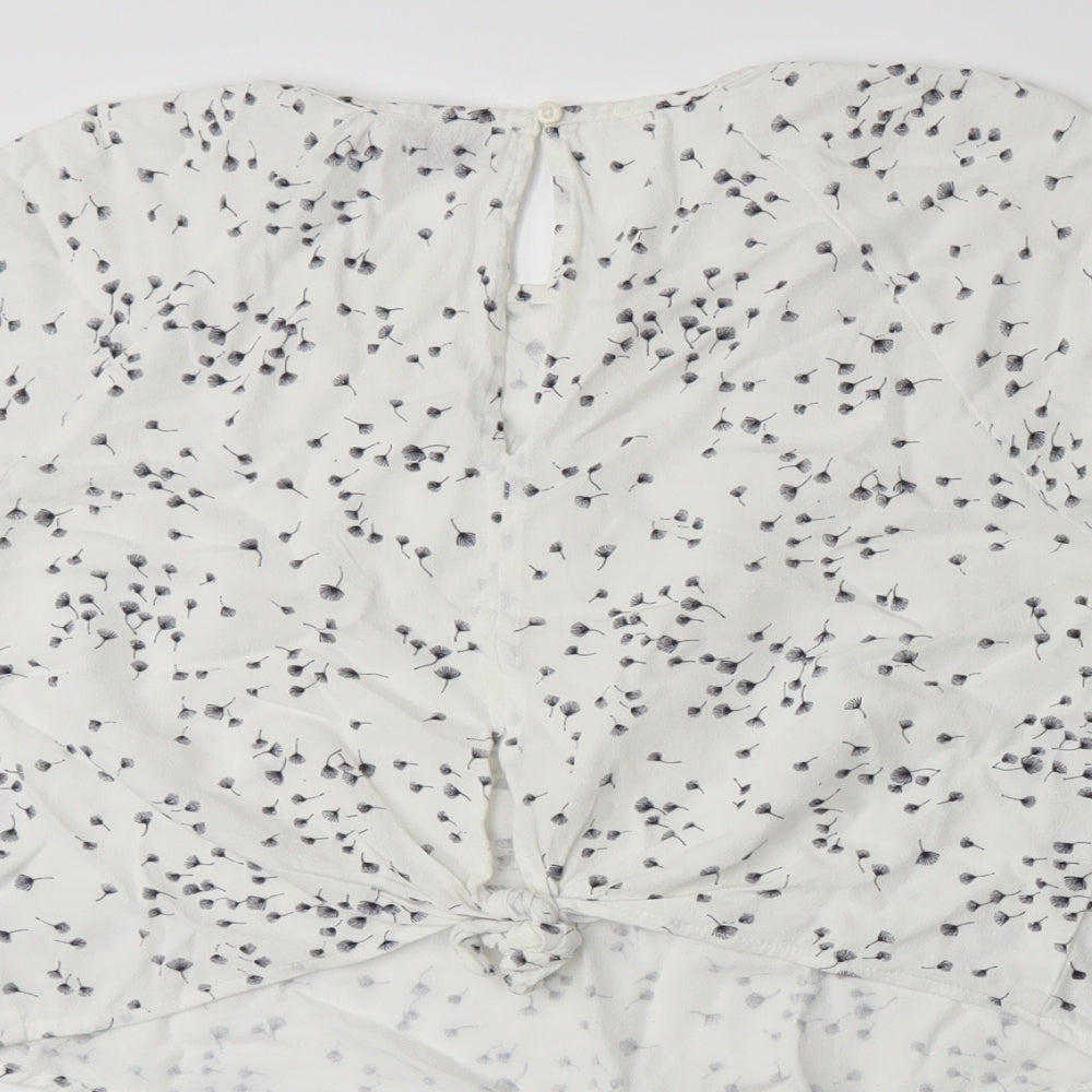 Bershka Womens White Floral Basic T-Shirt Size L