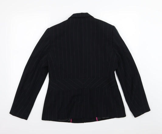 Klass Womens Black Striped Rayon Jacket Suit Jacket Size 14
