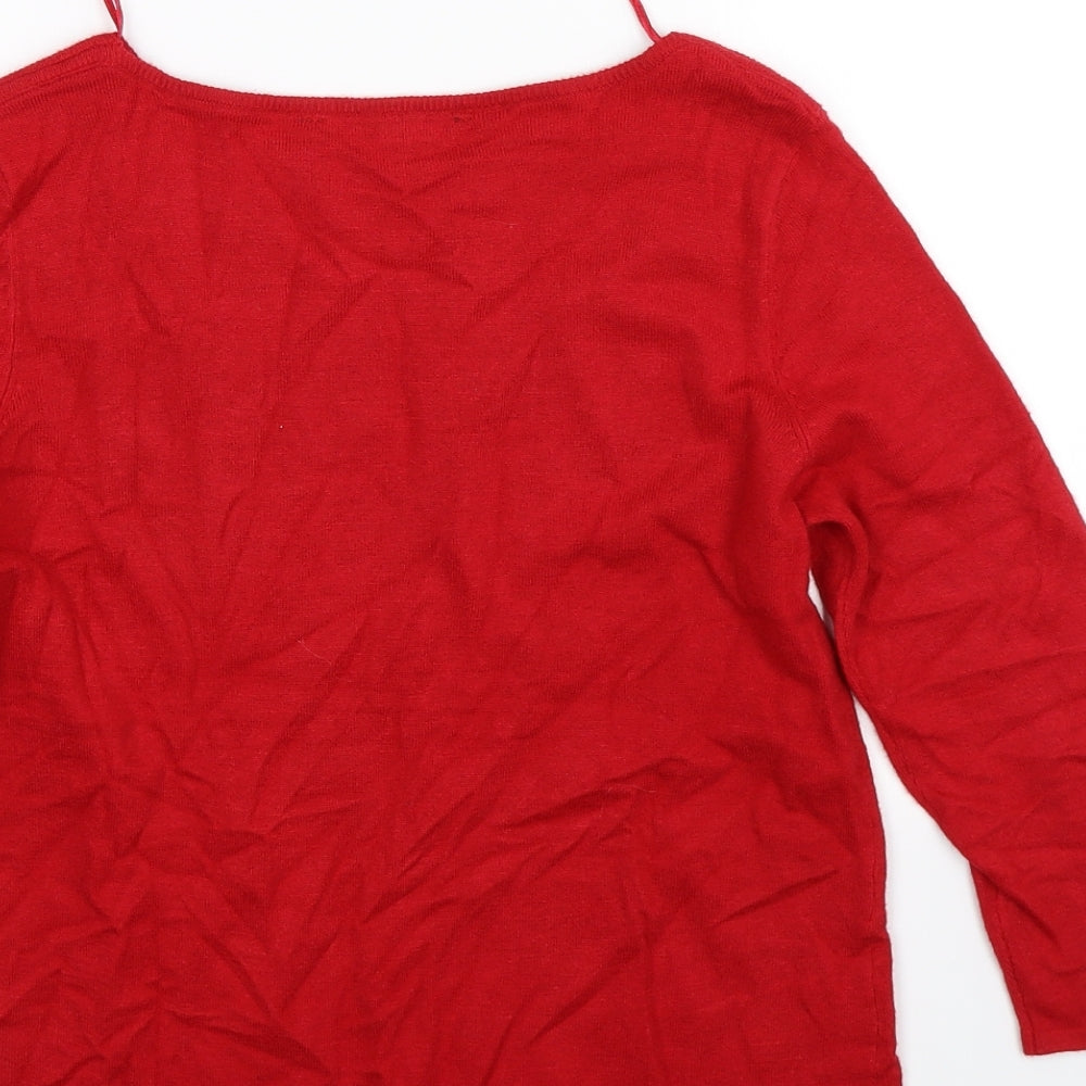 Bonmarché Womens Red Floral Knit Pullover Jumper Size 8