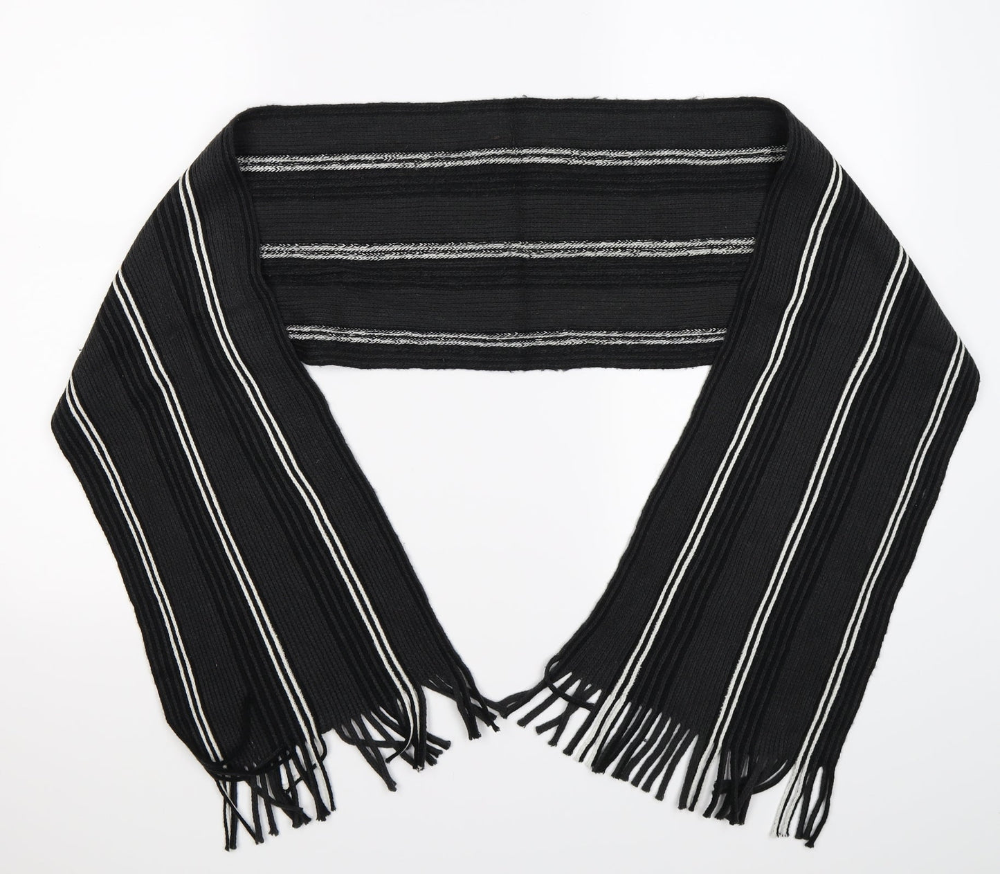 Avenue Mens Grey Striped Knit Scarf One Size