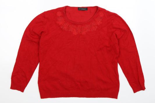 Just Elegance Womens Red Knit Pullover Jumper Size L