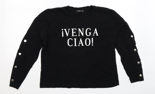 Bershka Womens Black Pullover Sweatshirt Size M