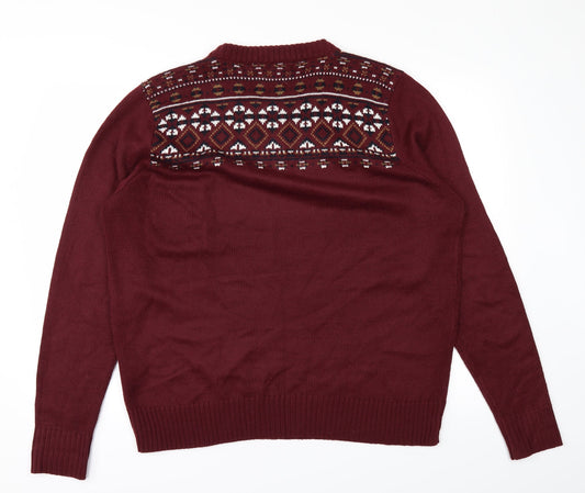 Brave Soul Mens Red Pullover Jumper Size L