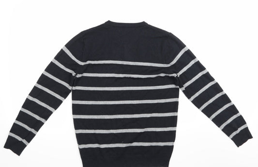 TU  Mens Black Striped  Pullover Jumper Size S