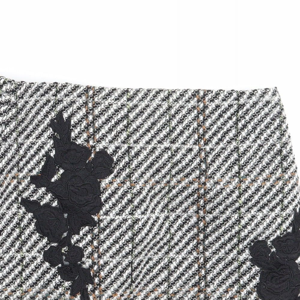 New Look Womens White Check  A-Line Skirt Size 8