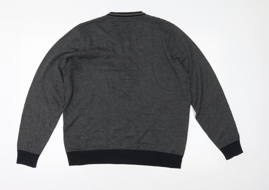Autograph Mens Grey Striped Knit Pullover Jumper Size M
