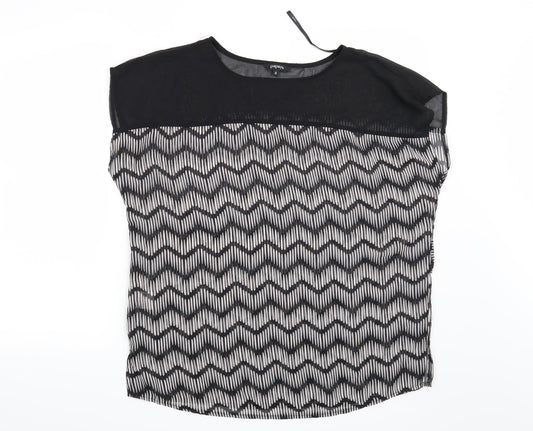 Papaya Womens Black Geometric Basic Blouse Size 12