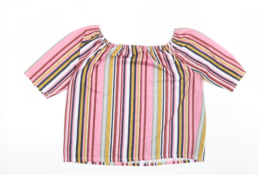 George Womens Pink Striped Basic Blouse Size 16