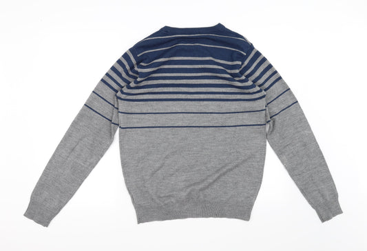 Cedar Wood State Mens Grey Striped Pullover Jumper Size M