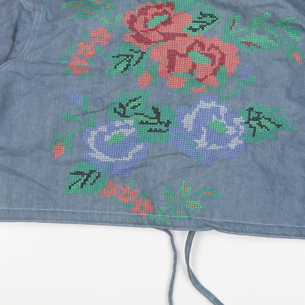 Boohoo Womens Blue Floral Denim Jacket Size 8