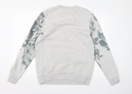 Topman Mens Grey Floral Jersey Pullover Sweatshirt Size M