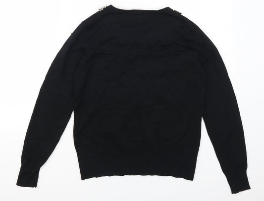 Mudflower Womens Black Pullover Jumper Size S - Beaded Collar