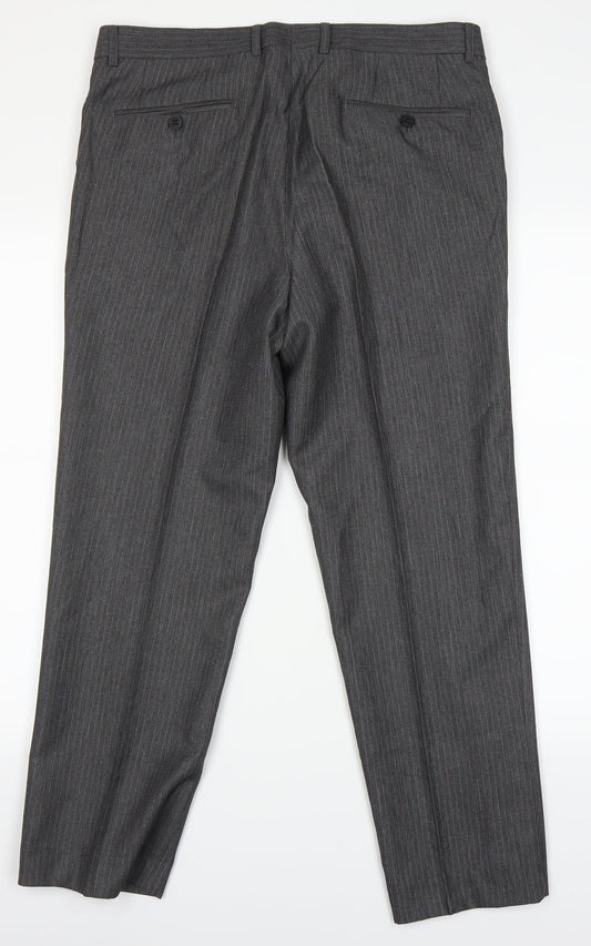 Preworn Mens Grey Striped Trousers Size 32 in L28 in